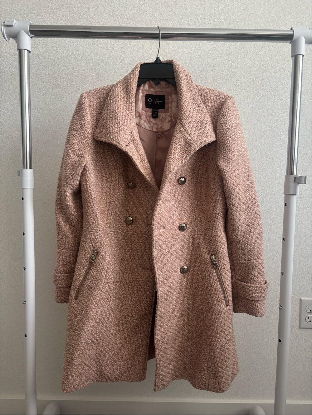 Jessica Simpson Pink Textured Double-Breasted Pea Coat